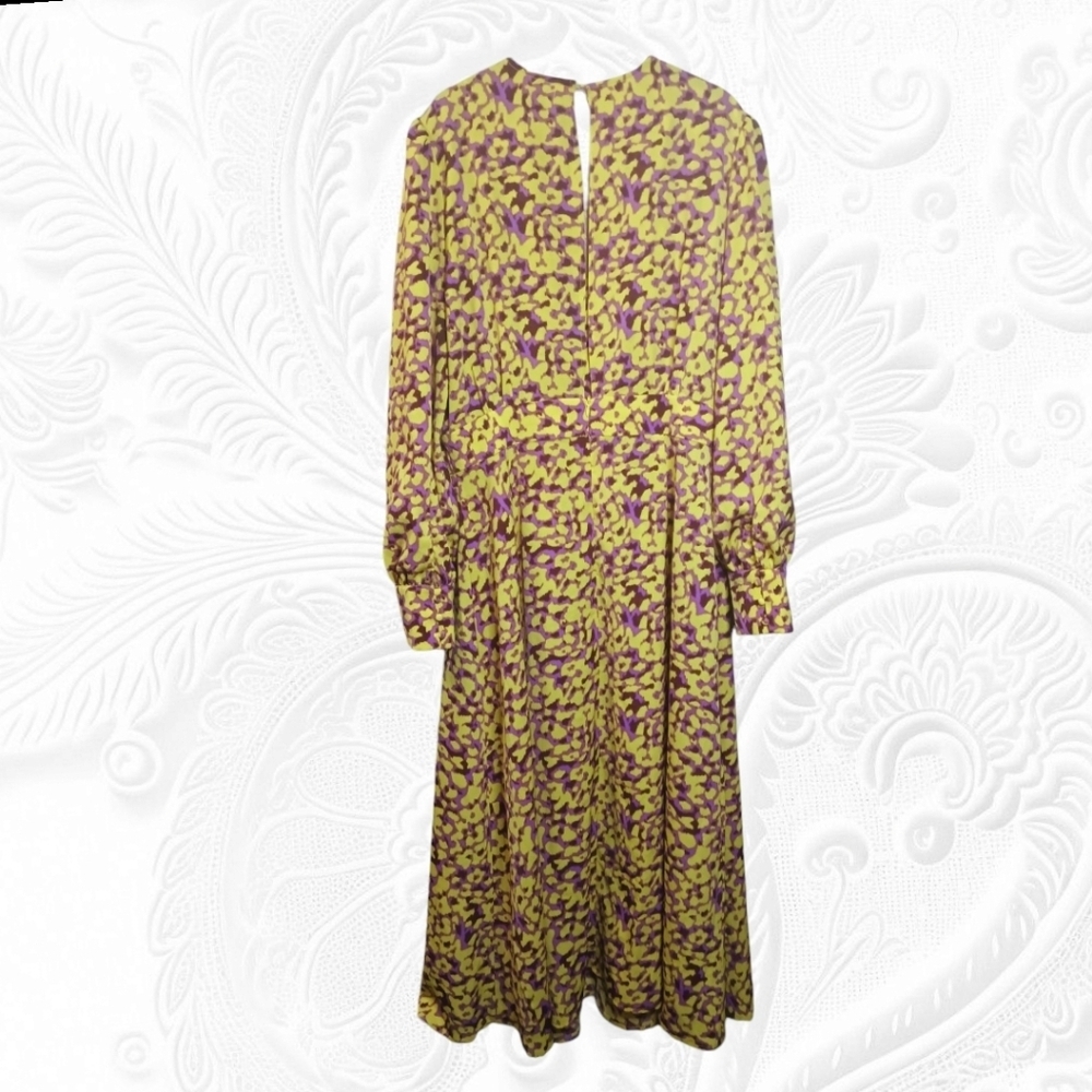 NWT Jayley Silk Blend Floral Midi Yellow and Purple Women's Dress
